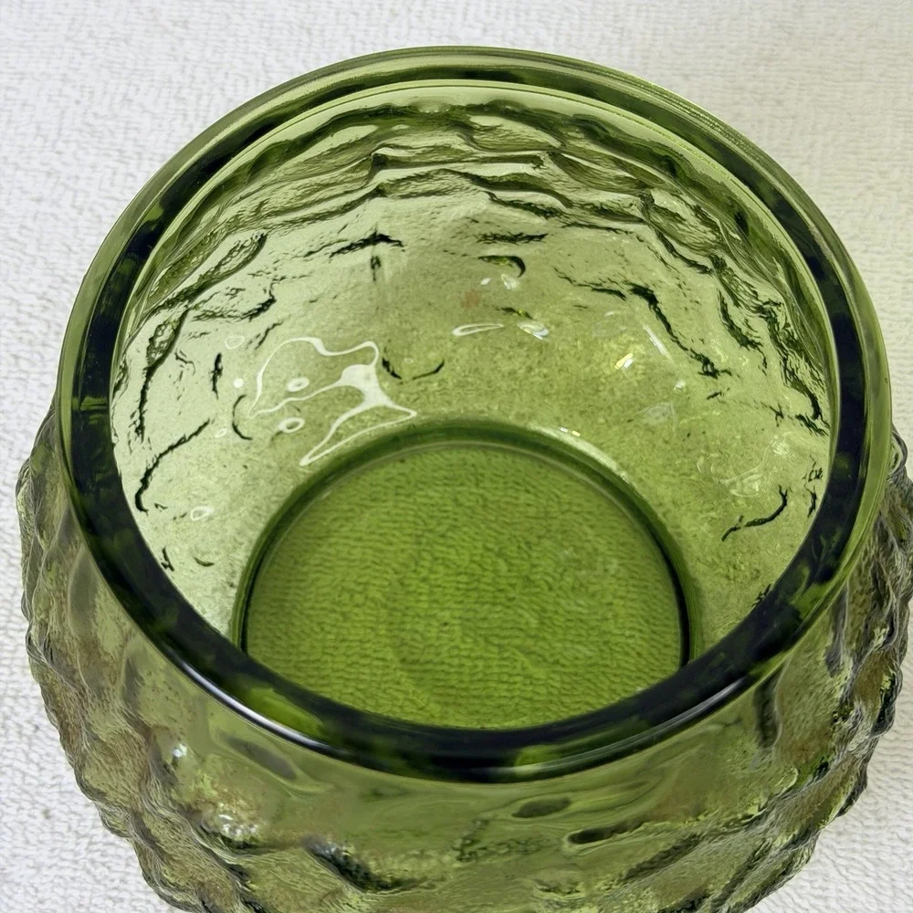 Vintage Avocado EO Brody Co Glass Crinkle Textured Vase Planter Bowl‎ MCM